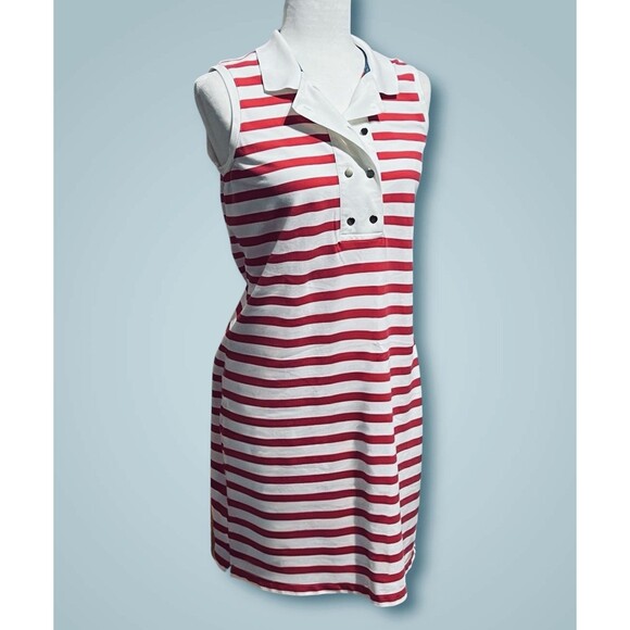Tommy Hilfiger Sleeveless Polo Shirt Dress Red/White Stripe Nautical Fashion S/P - Picture 1 of 12